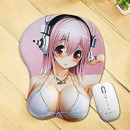 ASCENDONS Cute Soft Sexy Cartoon Girl 3D Big Breast Boobs Silicone Wrist Rest Support Mouse Pad Mat Gaming Mousepad, 3D Mouse Pads with Wrist Support