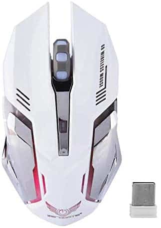 ASHATA Wireless Mouse,2.4G Wireless Rechargeable Gaming Mouse,Ergonomics Optical Mouse Mice 2400DPI for PC Laptop Computer,Windows 98 / Me/ 2000/ XP/Vista/Win 7/ Win8/ Vista Mac OS or Latest.(White)
