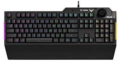 ASUS Membrane Gaming Keyboard for PC – TUF K1 | Programmable, Onboard Memory | Dedicated Volume Knob, Aura Sync RGB & Side Lighting | Detachable Wrist Rest | Spill-Resistant | Highly Durable | Black