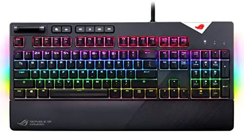 ASUS ROG Strix Flare (CMSR) RGB Mechanical Gaming Keyboard with (Cherry MX Silent Red) Switches, Aura Sync RGB Lighting, Customizable Badge, USB pass-through and Media CONTROLS