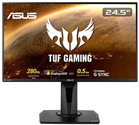 ASUS TUF Gaming 24.5” 1080P HDR Monitor VG258QM – Full HD, 280Hz (Supports 144Hz), 0.5ms, Extreme Low Motion Blur Sync, G-SYNC Compatible, DisplayHDR 400, Speaker, DisplayPort HDMI, Height Adjustable
