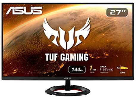 ASUS TUF Gaming 27” 1080P Monitor (VG279Q1R) – Full HD, IPS, 144Hz, 1ms, Extreme Low Motion Blur, Speaker, FreeSync Premium, Shadow Boost, VESA Mountable, DisplayPort, HDMI, Tilt Adjustable