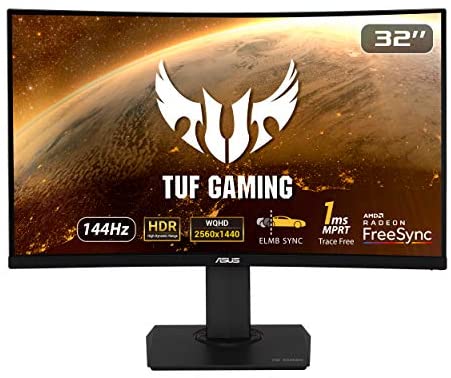 ASUS TUF Gaming 32″ 2K HDR Curved Monitor (VG32VQ) – WQHD (2560 x 1440), 144Hz, 1ms, Extreme Low Motion Blur, Speaker, Adaptive-Sync, FreeSync Premium, VESA Mountable, DisplayPort, HDMI