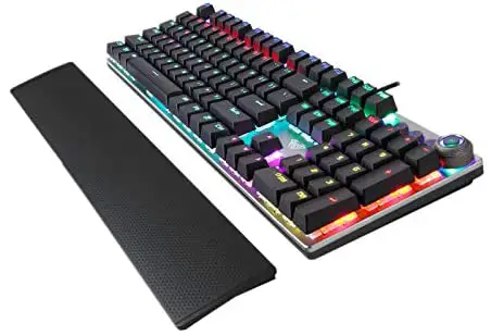 AULA F2088 Mechanical Gaming Keyboard with Wrist Rest, Media Knob, RGB Rainbow Backlight, 104-Keys Programmable USB Wired Computer Keyboard for PC, Mac OS, Windows, Ps4, Ps5, Xbox Games (Brown Switch)