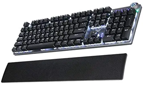 AULA F2088 Wired Mechanical Gaming Keyboard with Wrist Rest, Multimedia Knob, White LED Backlight, Durable Metal Panel, 104-Keys PC Mac Laptop, Desktop Computer Keyboards for Games/Work (Black Switch)