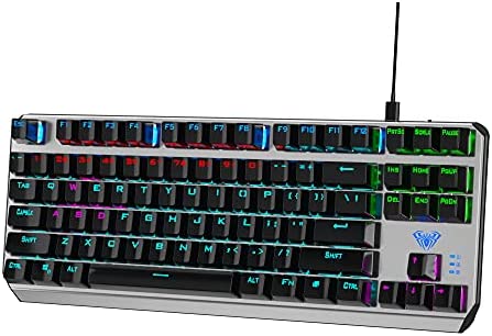 AULA F3087 Compact Mechanical Gaming Keyboard Wired, with 87 Keys Anti-Ghosting Programmable, RGB Rainbow Backlit, 60% PC Gaming Keyboards for Laptop Games and Work (Blue Switch, Black)