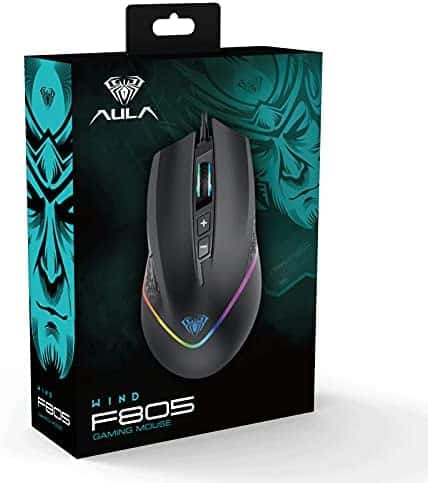 AULA F805 Gaming Mouse with Side Buttons Programmable, RGB Rainbow Backlit, 6 Levels DPI Adjustable Ergonomic Optical USB Wired PC Gaming Mice for Mac Laptop, Desktop Computer Games & Work (Black)