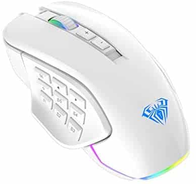 AULA H510 White MMO Gaming Mouse, Wired with RGB Rainbow Backlit, 9 Side Buttons Programmable, 10000 DPI Adjustable Ergonomic Optical Professional FPS/MOBA Gaming Mice, for PC Laptop, Desktop (White)