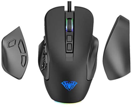 AULA H510 Wired MMO Gaming Mouse with 9 Side Buttons Programmable, RGB Chroma Backlit, High Precision 10,000 DPI Dual-Mode Office Games Mouse, Ergonomic Optical PC Mac Computer MOBA/FPS Mice (Black)