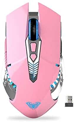 AULA SC200 Pink Rechargeable Mouse Wireless, with Side Buttons Programmable, 800mAh Battery, LED Backlit, Ergonomic Optical Tri-Modes Bluetooth Gaming Mice, for PC Mac OS, Windows, iOS, Android (Pink)