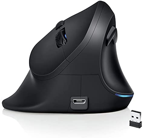 AUTLEY Vertical Wireless Mouse, Silent Click Ergonomic Mouse, 2.4G Optical Rechargeable Vertical Mouse, Adjustable DPI 800/1200/1600, for Laptop, Computer, Desktop, Black