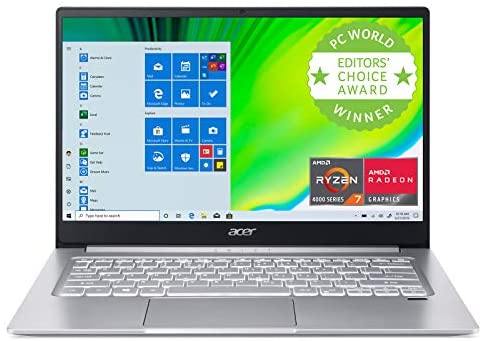 Acer Swift 3 Thin & Light Laptop, 14″ Full HD IPS, AMD Ryzen 7 4700U Octa-Core with Radeon Graphics, 8GB LPDDR4, 512GB NVMe SSD, Wi-Fi 6, Backlit KB, Fingerprint Reader, Alexa Built-in
