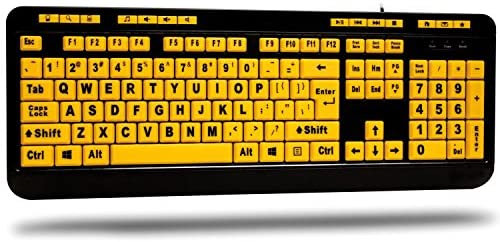 Adesso AKB-132UY – Luminous 4 X Large Print Multimedia Desktop USB Keyboard, Black Yellow