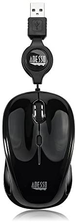 Adesso Ergonomic iMouse S8 – Retractable Optical USB Mouse (Black)