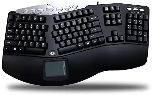 Adesso PCK-308UB – Tru-Form Pro Ergonomic Contour TouchPad USB Keyboard Black with Hotkeys