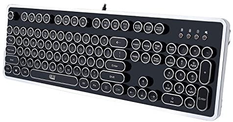Adesso Retro Desktop Mechanical Typewriter-Style Keyboard Metal Base and Chrome Keycaps Anti Ghosting AKB-636UB Silver