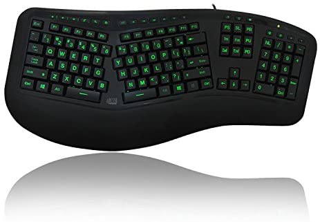 Adesso Tru-Form 150 3-Color Illuminated Ergonomic Keyboard AKB-150EB