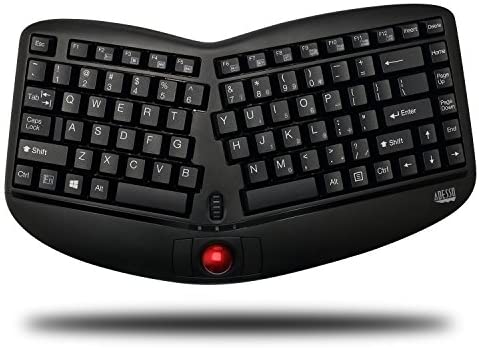 Adesso WKB-3150UB – Wireless Ergonomic Keyboard with Built-in Removable Trackball and Scroll Wheel, Split Key, Long Battery Life, Small and Portable -Compatible for Laptop/Desktop/PC/Windows XP/7/8/10