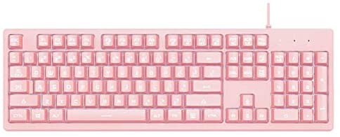 Ajazz DKS100 Quiet Keyboard, White Backlit Mechanical Feeling Membrane Gaming Keyboard, Wired 104 Keys for Gaming Office and Typing, Pink (Renewed)