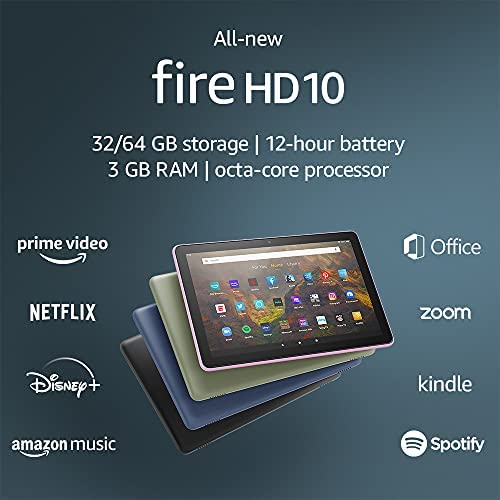 All-new Fire HD 10 tablet, 10.1″, 1080p Full HD, 32 GB, latest model (2021 release), Black