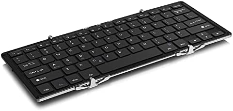 Aluratek Portable Aluminum Tri-Fold Bluetooth Keyboard (Standard Full-Size) with Built-In Rechargeable Battery for iPhone, Smartphone, iPad, Tablet, Mac, PC (ABLKO4F) Black