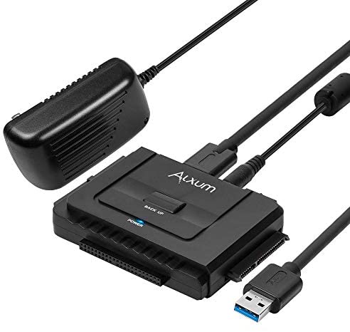 Alxum USB 3.0 to IDE SATA Converter, Hard Drive Reader for Universal 2.5/3.5 IDE Hard Drive & SATA HDD SSD, Support One Touch Backup and Max 18TB, with 12V 2A Power Adapter & USB A Cable 80cm