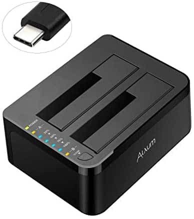 Alxum USB Type-C SATA Hard Drive Docking Station, USB C Hard Drive Duplicator with Offline Clone Function for Dual 2.5 3.5 Inch SATA HDD SSD up to 2 x 18TB Drives, Tool-Free & UASP Supported