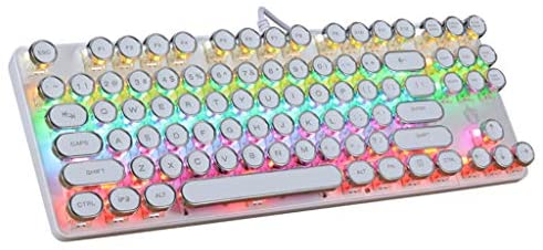 Amaping Retro Mechanical Keyboard Steampunk Style Pattern RGB Colorful LED Backlit USB Wired 87 Keys Gaming Keyboards for PUBG LOL Gamer Ergonomic Design (White)