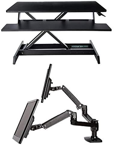 Amazon Basics Adjustable-Height Standing Desk Converter with Dual Monitor Arms