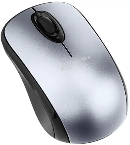 Amazon Basics Wireless Computer Mouse with USB Nano Receiver – Silver