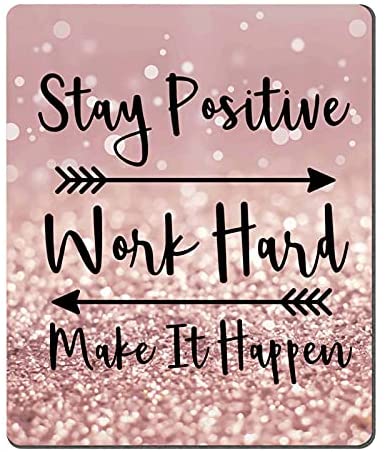 Amcove Gaming Mouse Pad Custom, Stay Positive Work Hard and Make It Happen Inspirational Quotes Mouse pad Art Rose Gold and Silver Glitter Black Quote