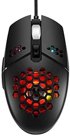 Anholi USB Wired Honeycomb Gaming Mouse with Cooling Fan, 8000 DPI 4-Adjustable, Color Breathing Light, Lightweight Game Mice,Optical Sensor Hole Mouse for PC,MAC,Xbox,PS4,6 Buttons(Black)