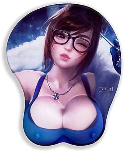 Anime Game Overwatch Mei Funny 3D Mousepads, Scilione Filling MeiLing Zhou Wrist Rest Gaming Mice mat, Oppai Nipple Design with Wrist Height 3.2 cm
