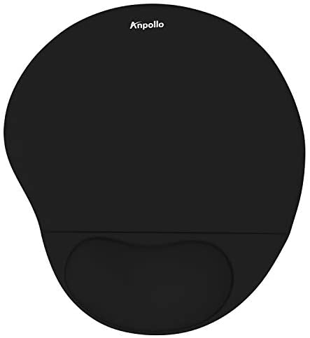 Anpollo Mouse Pad, Ergonomic Mouse Pad with Gel Wrist Rest Support, Gaming Mouse Pad with Lycra Cloth, Non-Slip PU Base for Computer, Laptop, Home, Office & Travel, Black