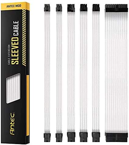 Antec Power Supply Sleeved Cable /24pin ATX /4+4pin EPS /8-pin PCI-E /6pin PCI-E PSU Extension Cable Kit 30cm Length with Combs, White