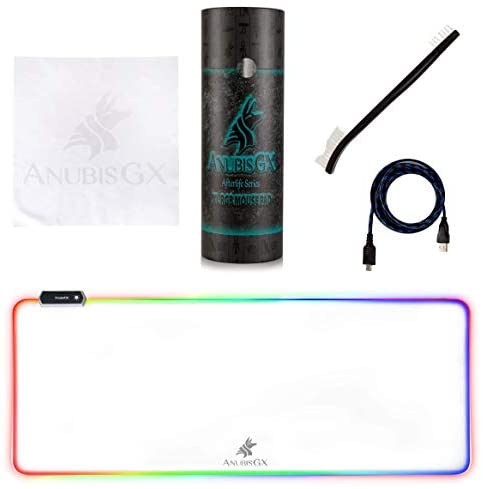 AnubisGX Premium White RGB Mouse Pad | XL Waterproof Computer Gaming Desk Mat | 10 Glowing LED Types | XXL Extended Non-Slip Glowing Gamer RBG Mousepad | 31.5 x 11.8 in