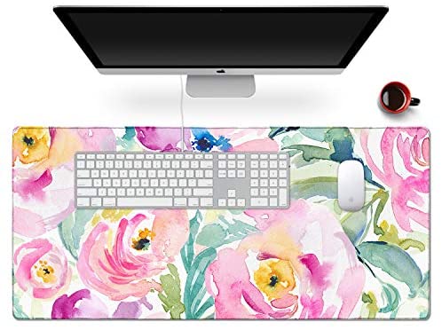 Anyshock Desk Mat, Extended Gaming Cute Mouse Pad 35.4″ x 15.7″ XXL Laptop Beauty Mousepad with Stitched Edges Non Slip Base, Waterproof Computer Desk Pad for Office, Home, Girls, Men(Pink Peony)