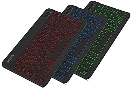 Arteck HB030B Universal Slim Portable Wireless Bluetooth 3.0 7-Colors Backlit Keyboard with Built in Rechargeable Battery, Black