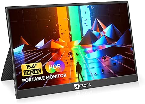 Arzopa 4K Portable Monitor, 15.6″ UHD HDR 100% SRGB Portable Laptop Monitor USB C HDMI Gaming Monitor IPS 178°Eye Care FreeSync Computer Display w/Dual Speakers for PC Smartphone Xbox PS4 Switch