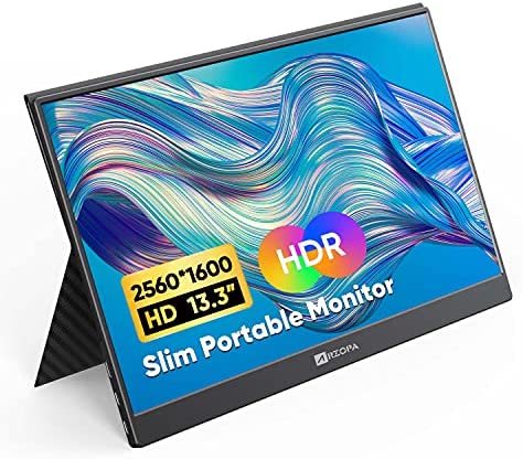 Arzopa Portable Laptop Monitor, 2K 2560×1600 13.3 Inch Dual USB C 3.1 HDMI Computer Display w/Smart Cover & Dual Speakers, IPS 100% SRGB External Gaming Monitor for PC Phone Mac Xbox PS5 Switch
