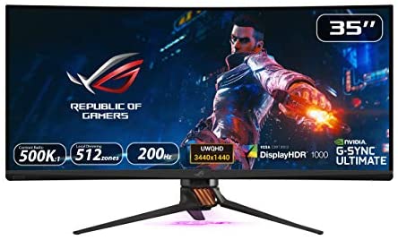 Asus Rog Swift PG35VQ 35” Curved HDR Gaming Monitor 200Hz (3440 X 1440) 2ms G-Sync Ultimate Eye Care DisplayPort HDMI USB Aura Sync HDR10 Display HDR 1000,Black