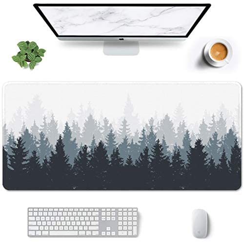 Auhoahsil Large Mouse Pad, Full Desk XXL Extended Gaming Mouse Pad 35″ X 15″, Waterproof Desk Mat with Stitched Edge, Non-Slip Laptop Computer Keyboard Mousepad for Office & Home, Misty Forest Design