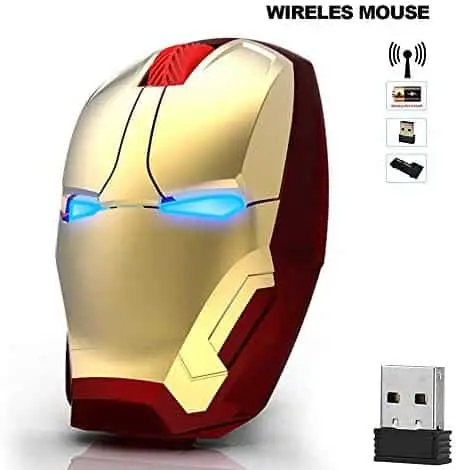 Avengers Endgame Iron Man Mouse Wireless Mouse Ergonomic 2.4 G Portable Mobile Computer Click Silent Mouse Optical Mice with USB Receiver Gaming Mouse (Gold)