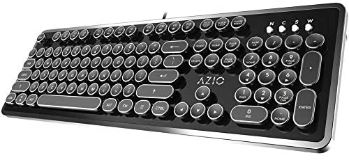 Azio Retro – Wired USB Mechanical Keyboard in Black and Chrome for PC (Blue Switch) (MK-RETRO-01)