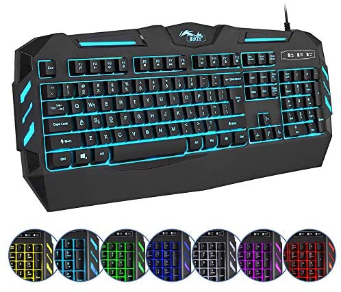 BAKTH 7 Colors LED Backlit Gaming Keyboard, Mechanical Feeling and Waterproof, Illuminated USB Wired Keyboard for Pro PC Gamer or Office