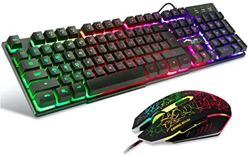 BAKTH Multiple Color Rainbow LED Backlit Mechanical Feeling USB Wired Gaming Keyboard and Mouse Combo for Working or Game