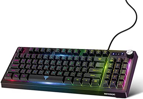 BENGOO Gaming Keyboard, RGB LED Rainbow Backlit Small Computer Keyboard with 89 Keys and Multimedia Shortcus,Wired Mechanical Gaming Keyboard with 25 Anti-ghosting Keys for Windows Gaming PC Mac