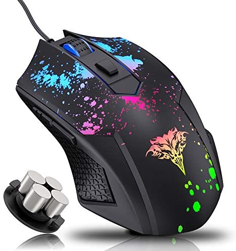 BENGOO Gaming Mouse Wired, USB Ergonomic Computer Mice with Chroma RGB Backlit, 6400 DPI Adjustable, 6 Programmable Buttons, Optical Laptop PC Gamer Gaming Mice with Weight Tuning