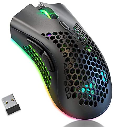 BENGOO KM-1 Wireless Gaming Mouse, Computer Mouse with Honeycomb Shell, 6 Programmed Buttons, 3 Adjustable DPI, Silent Click, USB Receiver, Ergonomic RGB Optical Gamer Mice Mouse for Laptop PC Mac