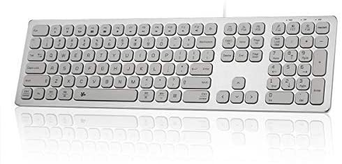 BFRIENDit Aluminum Slim Wired Keyboard, US Layout Wired Computer Keyboard for Apple iMac, MacBook, Mac and PC, Windows 10/8 / 7, USB Keyboard Numeric Keypad Chocolate Keys – Silver